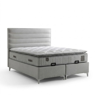 Modern graues Textilbett mit Matratze in elegantem Design