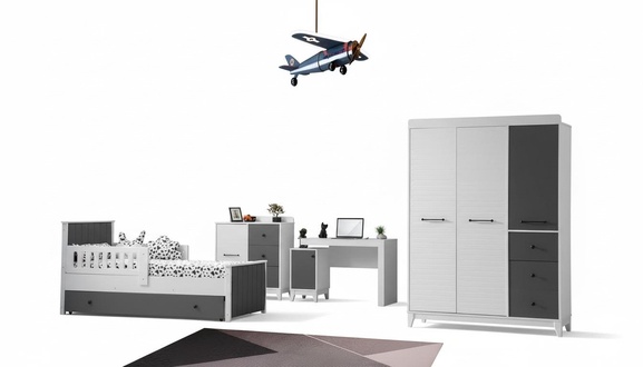 Modern Kinderzimmer Set Besteht aus Bett Schrank Kommode Tisch 4tlg.