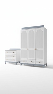 Modern Kinderzimmer Set Kleiderschrank Kommode Schreibtisch Weiß 3tlg Neu