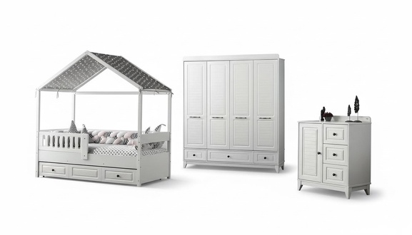 Modern Komplett Jugendzimmer Luxus Kinderzimmer Set 3tlg Weiß Farbe neu