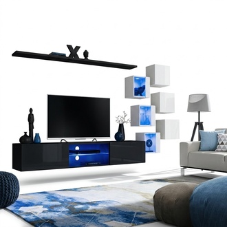Modern Komplett Wohnwand Wand Regale Luxus Designer Set Wohnzimmermöbel