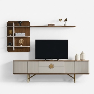 Modern TV-Unit Sideboard Zeitlos Beige Fernsehschrank Wandregal Wohnzimmer
