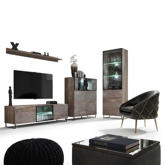 Modern Wohnzimmer Set TV-Ständer Design Einrichtung Vitrine Neu Holz Möbel