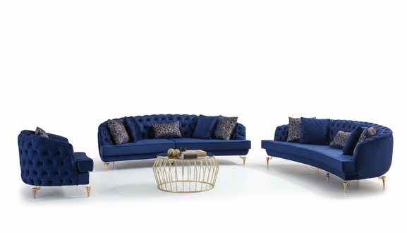 Blaue Chesterfield Couchgarnitur Polstermöbel 4-Sitzer Sessel