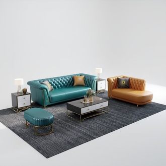 Moderne Bunte Garnitur Sofa Leder Couch 4 Sitzer Chaiselounge Liege Hocker 3tlg