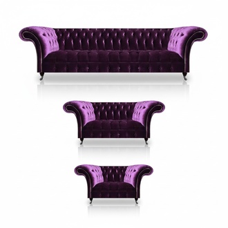 Moderne Chesterfield Lila Couchgarnitur Wohnzimmer Edle Sofas 3tlg Set