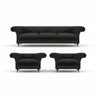 Moderne Chesterfield Schwarze Sitz Couchen Sofagarnitur Sessel 3-Sitzer