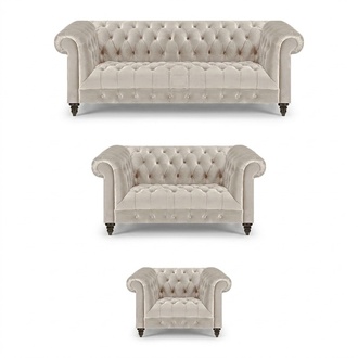 Moderne Chesterfield Weiße Sofagarnitur Edle Polstersofas Sessel 3tlg