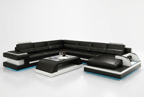 Moderne Ecksofa Couch Polster Eckgarnitur Wohnlandschaft Sofa Eck Garnitur + USB