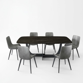 Moderne Esszimmer Garnitur Rechteckiger Esstisch 6x Kunstleder Stühle