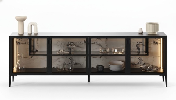 Moderne braune Konsole aus Holz mit Glas für Wohnzimmer und Flur