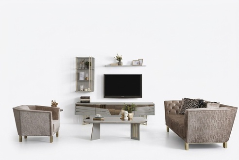 Moderne Graue Wohnzimmer Garnitur Luxus TV-Schrank Wandschränke Regale