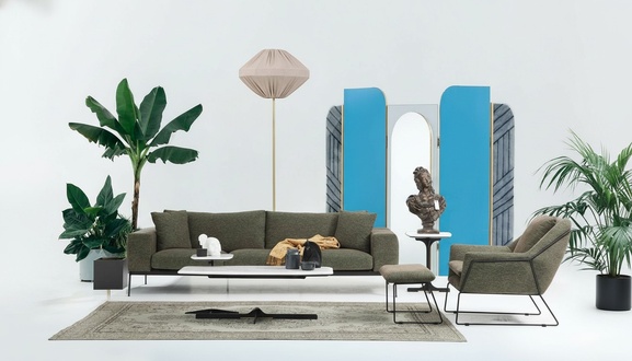 Moderne Grüne Sofagarnitur Zweisitzer Sessel Stoffmöbel Grau Luxus Set