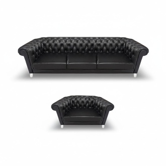 Moderne Schwarze Chesterfield Polstermöbel Exklusives Ledersofa Sessel