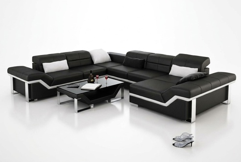 Moderne Sitzecke Ledersofa Ecksofa Sofa Polster Couch Wohnlandschaft Eckgarnitur