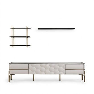 Moderne Weiße Wohnwand Praktischer TV-Schrank Luxuriöse Regale 3tlg Set