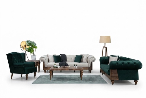 Moderne Zwefarbige Chesterfield Sofagarnitur 3+3+1 Sitzer Luxus Möbel