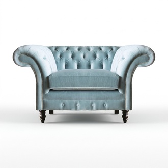 Moderner Chesterfield Hellblauer Sessel Edle Sitzmöbel Textil Lehnsessel