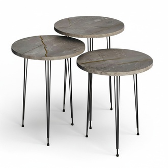 Moderner Couchtisch-Set aus Holz und Metall in Grau