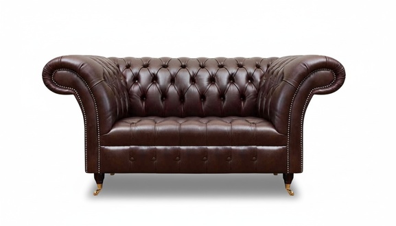 Moderner Dunkelbrauner Chesterfield Leder Zweisitzer Edle Polstercouch