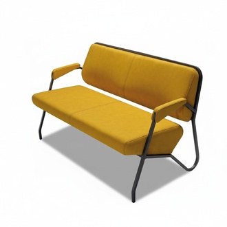 Moderner Gelber Zweisitzer Wohnzimmer Designer Ledercouch 2-Sitzer Möbel