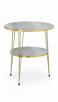 Design Couchtisch Rund mit Goldenen Beinen und Marmor-Optik