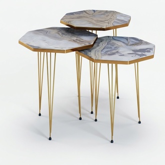 Moderner grauer Couchtisch aus Holz und Edelstahl