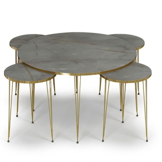Moderner grauer Holz-Couchtisch mit Beistelltischen Set