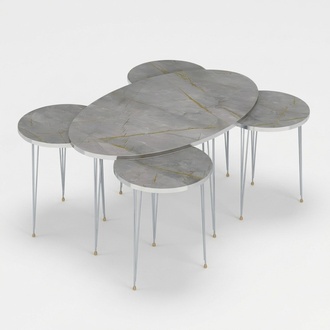 Moderner grauer Holz-Couchtisch mit Beistelltischen Set