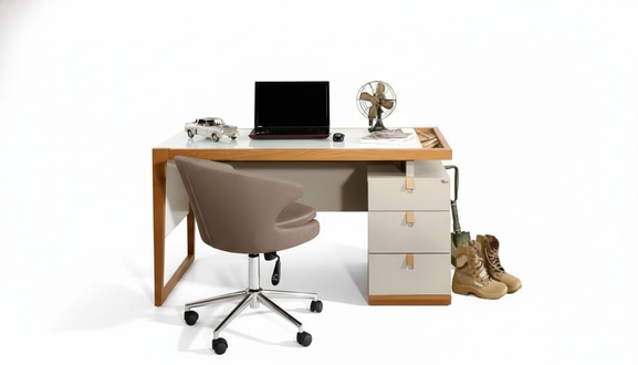 Moderner grauer Holzschreibtisch für Büro und Homeoffice