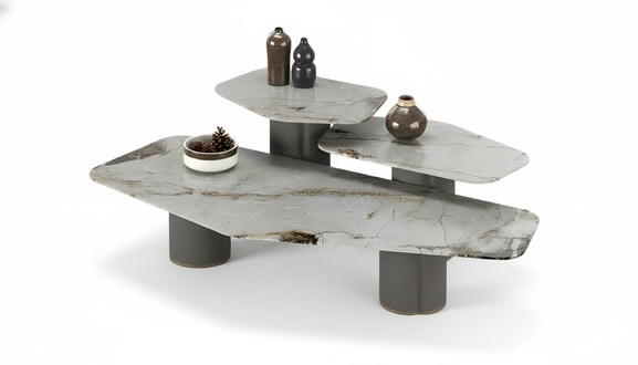 Moderner grauer Metall-Beistelltisch-Set mit zeitlosem Design