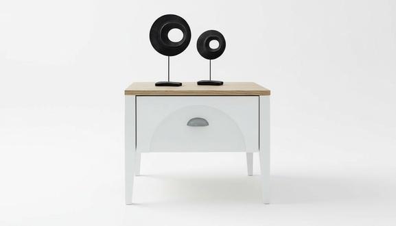 Moderner Nachttisch Holzoberfläche Stilvolles Design Weiß Schlafzimmer Möbel