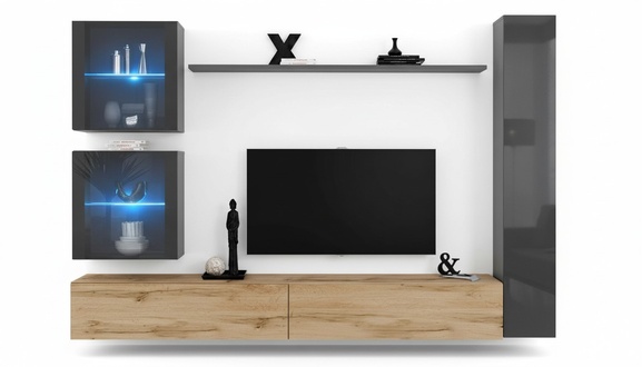 Moderner Wohnwand Sideboard Grau Einrichtung Wandschrank Wohnzimmer TV Ständer