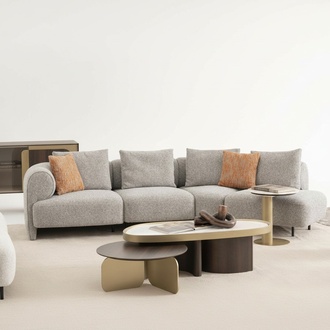 Moderner Wohnzimmer Set aus Stoff und Holz in Grau