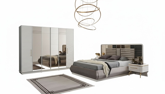 Modernes Doppelbett 2x Nachttische Kleiderschrank Schlafzimmer Set 4tlg