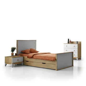 Modernes Einzelbett mit Nachttisch & Stauraum Stilvolles Design für Schlafzimmer