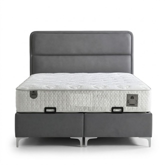 Modernes graues Bett mit Matratze aus Textil und Holz