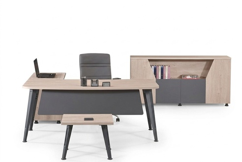 Möbel Büro Arbeitszimmermöbel Eckbürotisch Set 3tlg Holz Grau Tisch