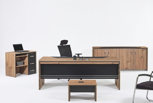 Möbel Büro Arbeitszimmermöbel Schreibtisch Set 4tlg Holz Schwarz Tisch