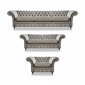 Möbel Sitzmöbel Komplett Set 3tlg Sofas Neu Grau Sessel Wohnzimmer Chesterfield
