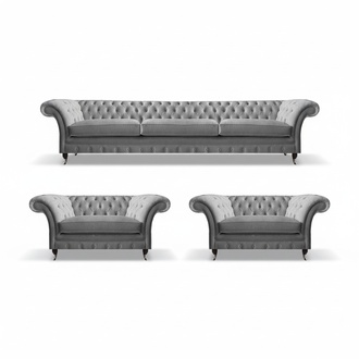Möbel Sofagarnitur Couch Sofa Polster Couch Set 3tlg Grau Garnitur Chesterfield