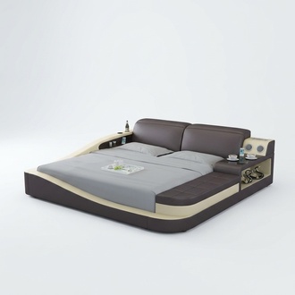 Multifunktions Bett Bluetooth Boxen Luxus Design Leder Betten Hotel Doppel Neu