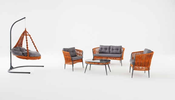 Orange Garten Sitzmöbel Sofagarnitur Zweisitzer Sessel Couchtisch Set