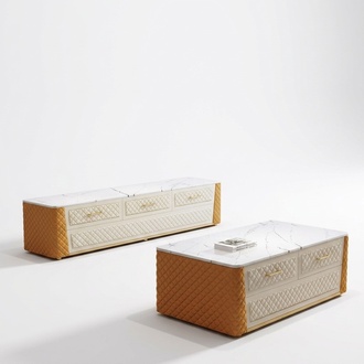Ovaler Couchtisch Design Wohnzimmer Tisch Marmor Imitation Leder Wohnzimmer Neu