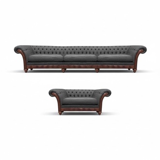 Polster Garnitur Sofa Set 2tlg Sofa Dreisitze Textil Grau Sessel Chesterfield