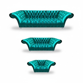 Polster Möbel Sofas Set Sitzmöbel Blau Chesterfield Garnitur Neu Wohnzimmer