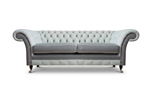 Polstermöbel Grau Ledersofa Chesterfield Design Zweisitzer Sofa Couch