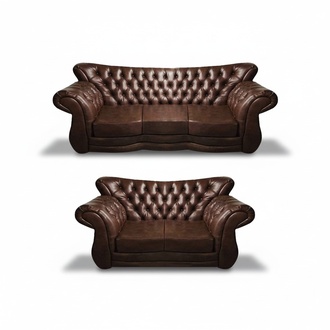 Polstermöbel Leder 2x Sofas Wohnzimmer Chesterfield Braun Einrichtung 3+2