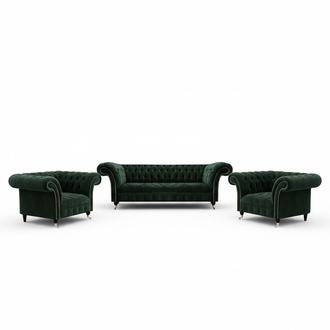 Polstermöbel Luxuriöse Designer Sofagarnitur 3+1+1 Grün Sitz Textil Chesterfield