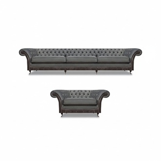 Polstermöbel Sofa Dreisitze Grau Sessel Wohnzimmer Chesterfield Garnitur